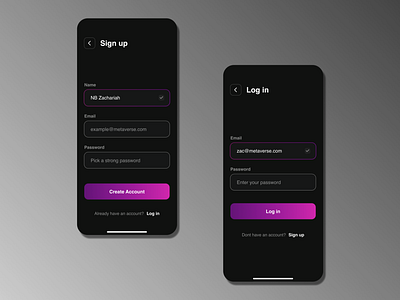 #022 Sign up & Log in Pages - Mobile UI app branding daily ui daily ui challenge design graphic design illustration iphone ui log in logo metaverse mobile ui sign up sign up flow typography ui ux vector