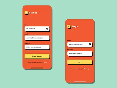 #038 NeuBrutalism Theme [Sign up & Log in Pages - Mobile UI] 2022 app branding daily ui design design trend illustration login logo neubrutalism sign up typography ui ux vector