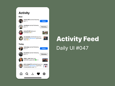 #047 Activity Feed 047 47 activity feed app branding daily ui daily ui 47 design illustration instagram ui logo typography ui ux vector