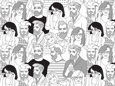 People linear. Seamless pattern. black cartoon designabstract doodle face girl graphicillustration linear men monochrome pattern people portrait seamless vector wallpaper white women