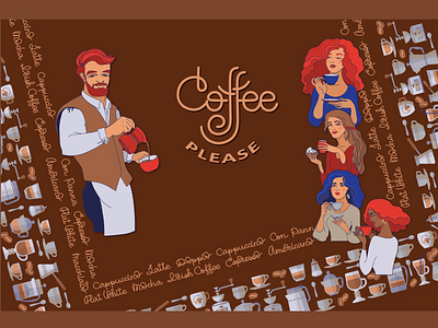 Coffee, please character design fabric print illustration people vector