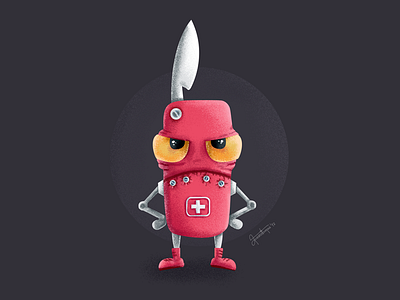 The Grumpy Swiss Knife character doodle drawing illustration painting swiss knife