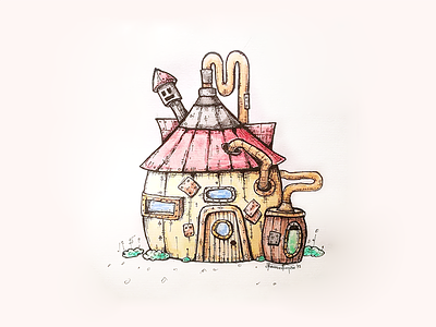 Goblin Lab house illustration traditional art watercolor