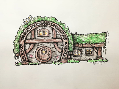 Dwarf Hut drawing house illustration painting traditional art watercolor