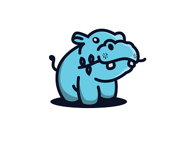 Hungry Hippo animal blue bold creative cute design hippo illustration line little logo navy