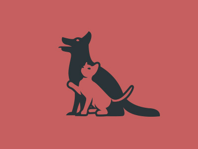 Dog+ Cat animal cat design dog flat icon logo negative rescue sanctuary simple vet