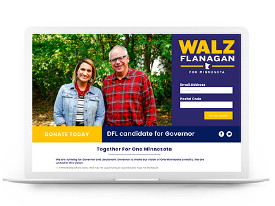 Walz Flanagan for Minnesota democratic donations governor landing page minnesota political politics web design