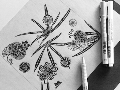 KATAGAMI / sketch doodle drawing floral handdrawing handmade illustration katagami pattern