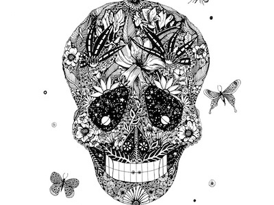SKULL art design details dots draw drawing flowers graphic hand illustration ink made