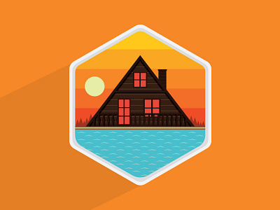 Cottage cottage house illustration lake logo vector