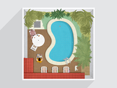 Sunday by the pool family house illustration pool sunday vector