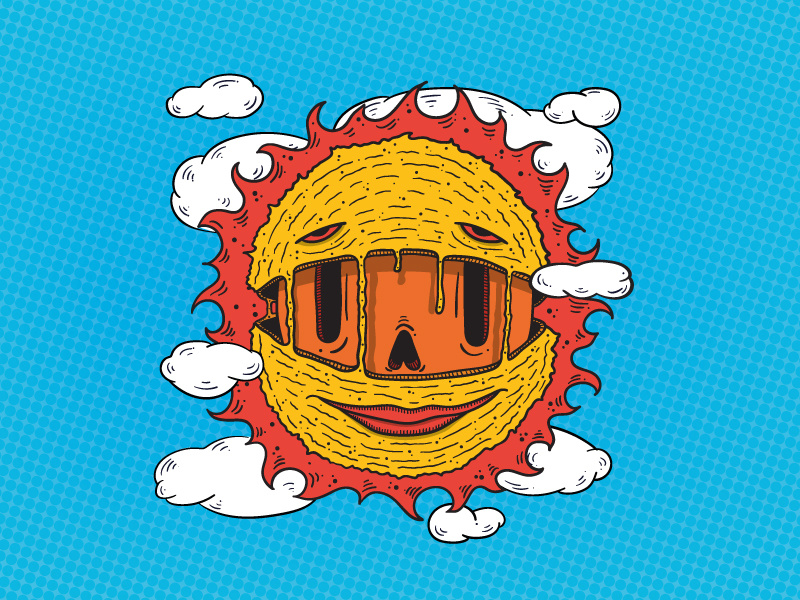 Sun Skull illustrator vector illustration summer sky fire clouds hot core sun skull