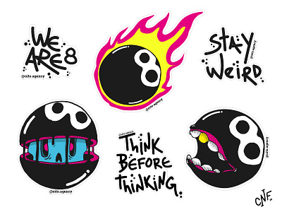 Oito Stickers 8 ball agency design fire hand drawn illustration illustrator stickers