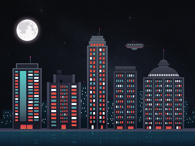 Big City Night city halftone illustration illustrator lake lights moon night ny photoshop sao paulo skyline town zepellin