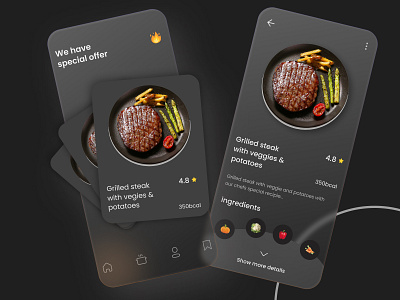 Glassmorphism Steak App UI Design app bitcoin branding car app ui crypto dashboard design designer find my car glassmorphism graphics illustration logo nft product designer ui ui design uiux user experience ux design