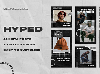 HYPED – STREETWEAR INSTAGRAM POSTS & STORIES PACK advertising animated commercial creatives fashion instagram marketing promotion sale shop shopping smm social social media store stories story streetwear trendy urban