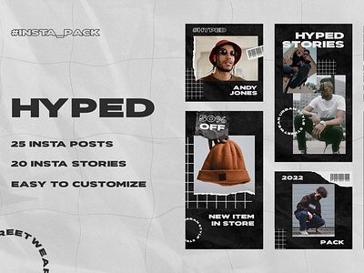 HYPED – STREETWEAR INSTAGRAM POSTS & STORIES PACK advertising animated commercial creatives fashion instagram marketing promotion sale shop shopping smm social social media store stories story streetwear trendy urban