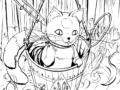 Inktober 2019: Sling animal illustration cat character design comic art fantasy art fish fishing illustration inking inktober traditional illustration waterfall