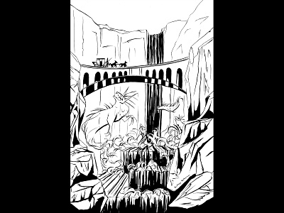 Inktober 2019: Tread bridge comic art fantasy art ghosts halloween illustration inking inktober traditional illustration trolls waterfall