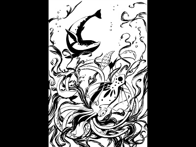 Inktober 2019: Dark animal illustration comic art fantasy art illustration ink inking inktober ocean squid traditional illustration underwater whale