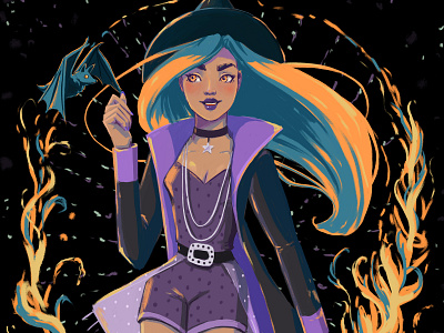 Spooky Season Witch bats character design fantasy art fire halloween illustration magic witch