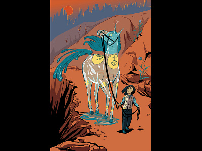 Glass Horse animal illustration canyon colorful comic art desert fantasy art glass horse illustration inking photoshop sunset west western