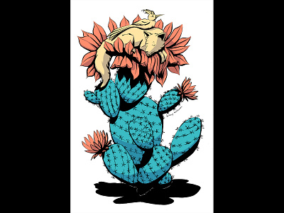 Tranquil Desert animal illustration cactus comic art coyote desert flowers illustration inking nature road runner succulents