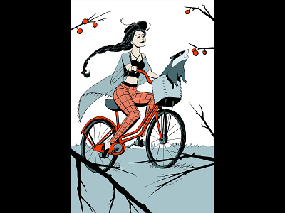 Autumn Ride animal illustration badger bike bike ride character design fall fruit illustration ink park trees witch