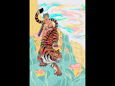 Art Challenge cat comic art digital art fantasy art illustration inking lineart mountains photoshop tiger