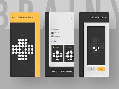 Brainy [App Store Screenshots] app screens app store brainy game design game development google play indie game dev minimal minimalist pet project screenshots ui ui design unity 3d ux ux design