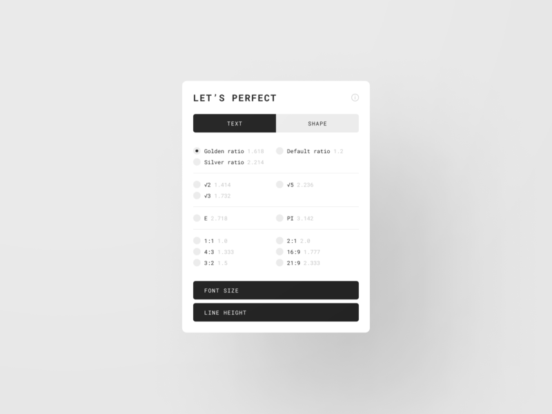 Perfecter [Figma Plugin] clean figma figma plugin golden ration harmony math minimalist modal window plugin popup proportions ratios typography ui