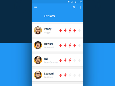 Sheldon’s strike app android android design app leaderboard list material design rating ui ux