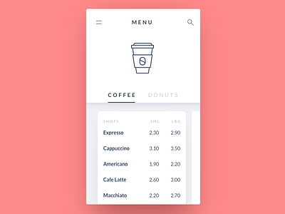 Coffee menu 43 app card coffee dailyui drink food menu minimal mobile ui ux