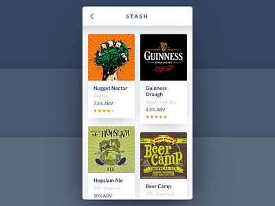 Beer tiles app beer card favorites mobile product rating stash tiles ui ux