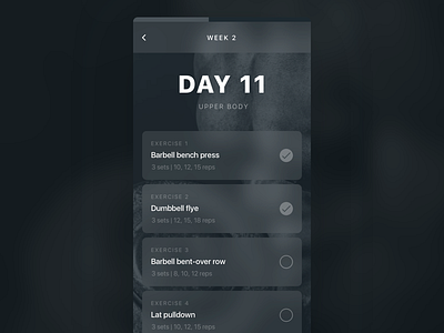 Workout of day app checklist clean dark fitness ios list mobile sport ui ux workout