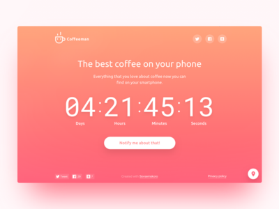 Coming soon llI button coffee countdown landing page notify template ui ux web