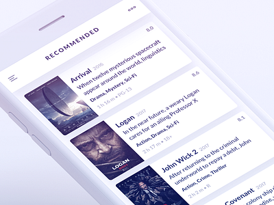 Recommended movie list card clean ios iphone list movie rating recommended simple table ui ux