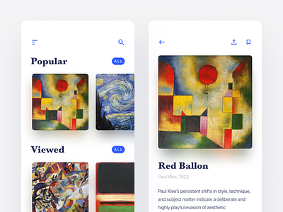 Art gallery app app art detail view gallery iphonex mobile paintings scroll simple typography ui ux