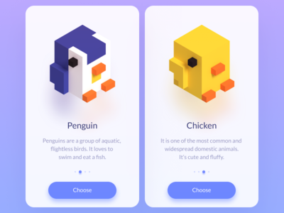 Character card 3d animals call to action card character illustrations mobile onboarding pager slider ui ux