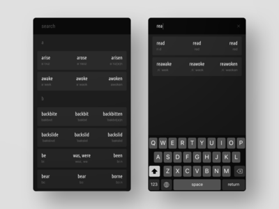 Irregular Verbs [iOS app] dark ios ios app iphone iphone app minimalist mobile app mobile design simple swift ui ux