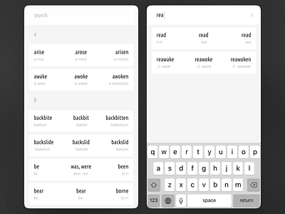 Irregular Verbs App education ios app iphone app irregular verbs minimalist mobile app mobile design mobile development pet project simple ui ux