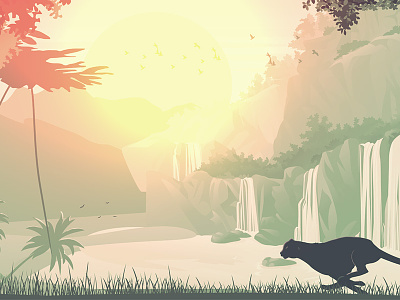 Sceneries Illustrations - Jungle forest hero illustrations illustrator jungle landscape parallax photoshop sunset underwater wolf