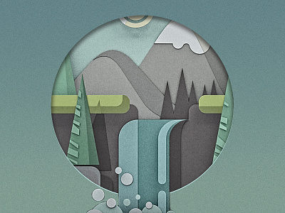 Low poly waterfall artwork avatar flat icon lowpoly montains paper cut papercut pines tree water waterfall