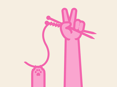 Knitty Kitty design hands illustration illustrator kitty knitting monoline monotone paw pink simple vector