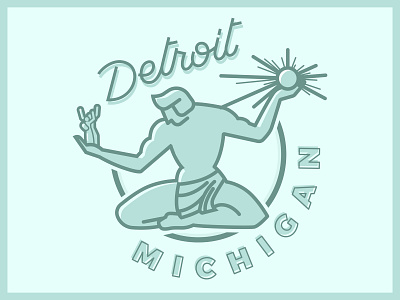 Spirit of Detroit Badge character design detroit hand lettering illustration illustrator lettering line art michigan monochromatic monoline monument outline simple travel vector