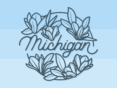 Michigan Magnolias and Script design flower illustration flowers hand lettering illustration illustrator lettering magnolias michigan monoline simple vector