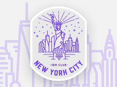 IBM Club NYC Badge chrysler building empire state building lady liberty new york city nyc one world trade skyline statue of liberty