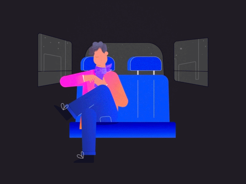 Charlie is riding in a Uber animation character gif illustration loop motion uber vector