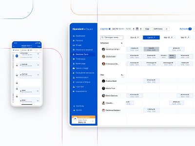 Shift scheduling system - Dipendenti in Cloud calendar day off design employees human resources monthly payroll people management psa remote schedule shift management task management team management time tracker timeline ui design weekly workforce