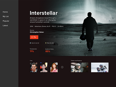 Streaming UI Concept interstellar movie play rating streaming tv ui